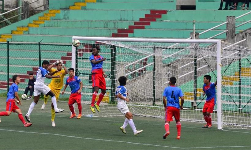 Players of Dempo SC and Gangtok Himalayan SC in action