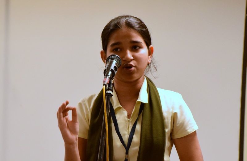 Participants narrating their stories based on the life of Swami Vivekananda.